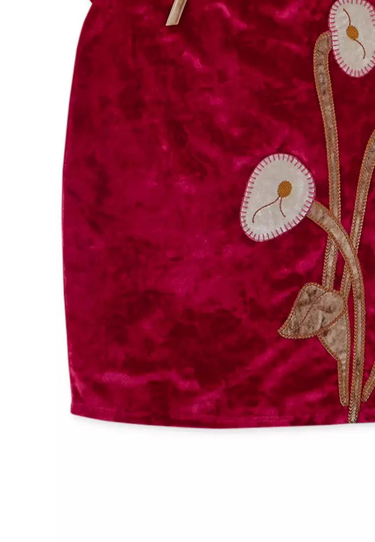 Girls Raglan Velvet Dress With Ribbon On Neck