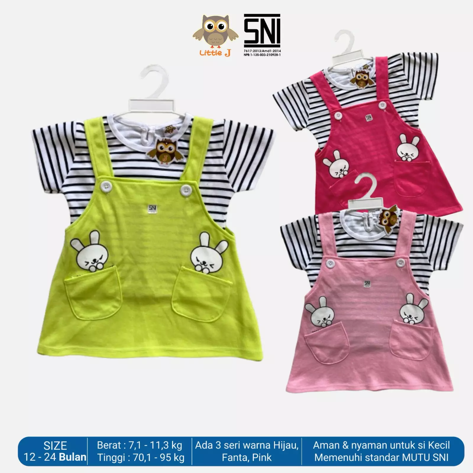 Little J Jumsuit Bayi Jumper Pendek Anak Cewek Romper Baju Kodok Motif Kelinci SNI Lokal