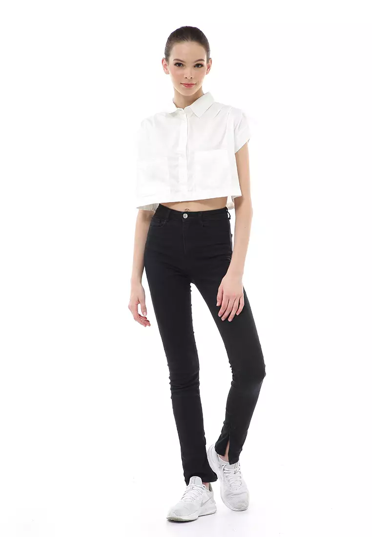 Brielle Atasan Wanita Model Serut Drawstring Top Lengan Pendek Material Cotton ORIGINAL - White