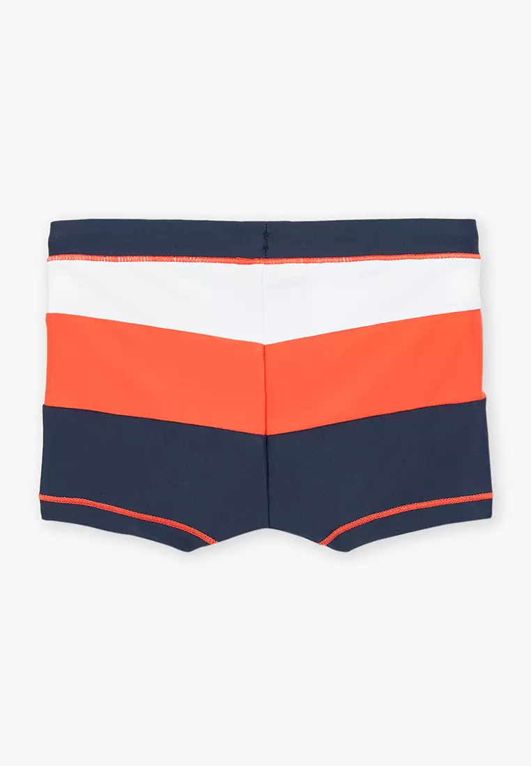 Orange Navy Striped Swim Trunks
