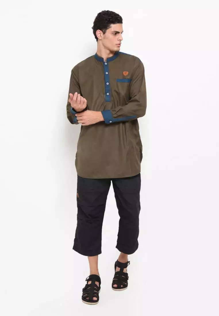 Zayidan Baju Koko Gamis Muslim Pria Hanafi - Hijau Army