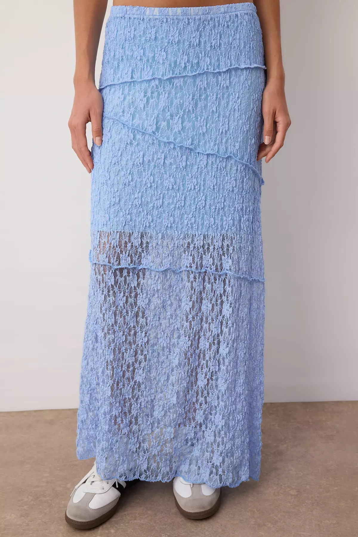 Light Blue A Line Lace Lined Maxi Skirt