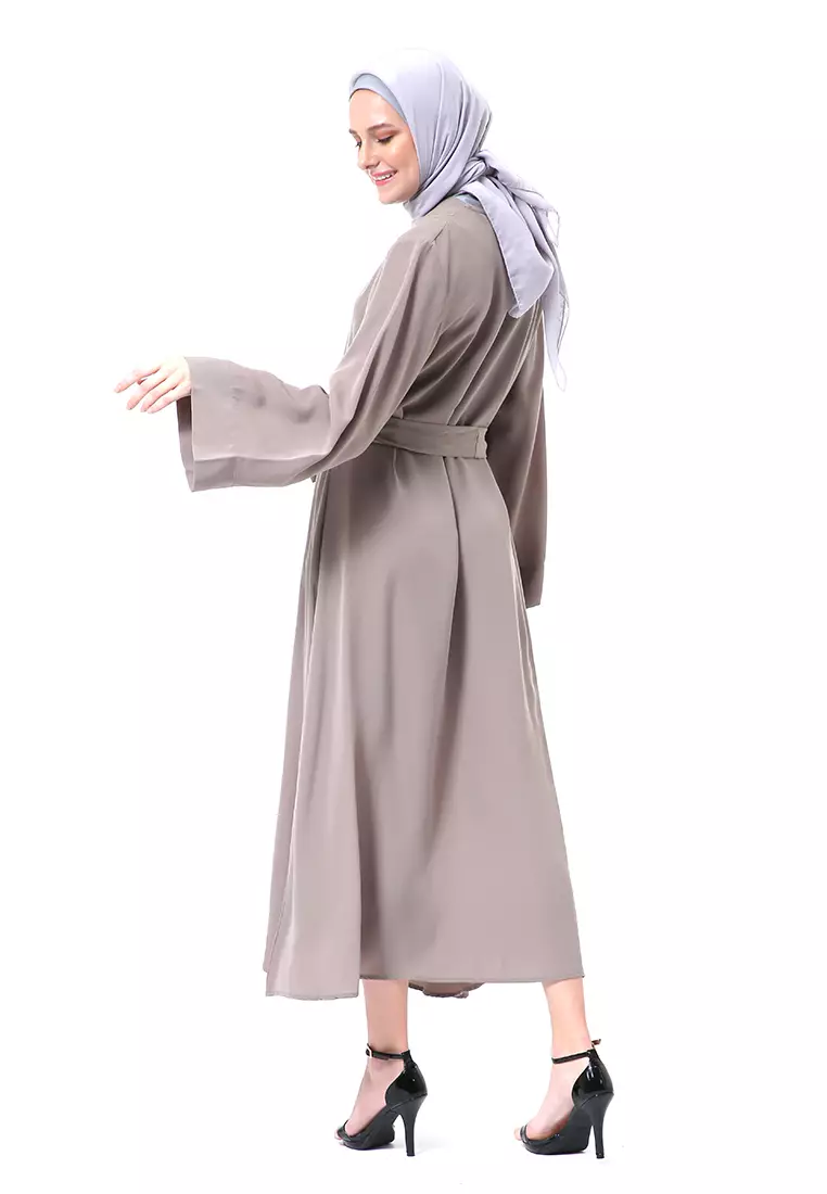 Khalisa Aiza Long Abaya Gamis Self Tie Belt Premium High Quality - Khaky