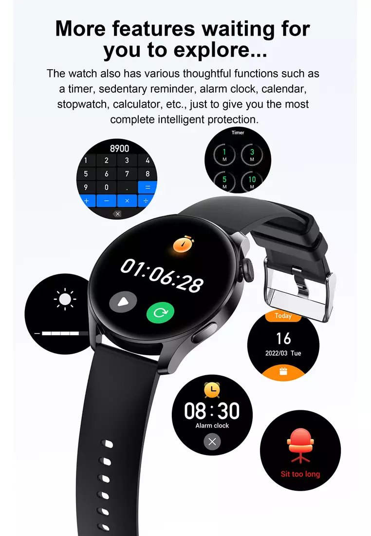 Smartwatch 1.53 inch TFT Screen Full Touch Jam Running Pria IP67 Waterproof 100+Sports Modes Bluetooth Call white