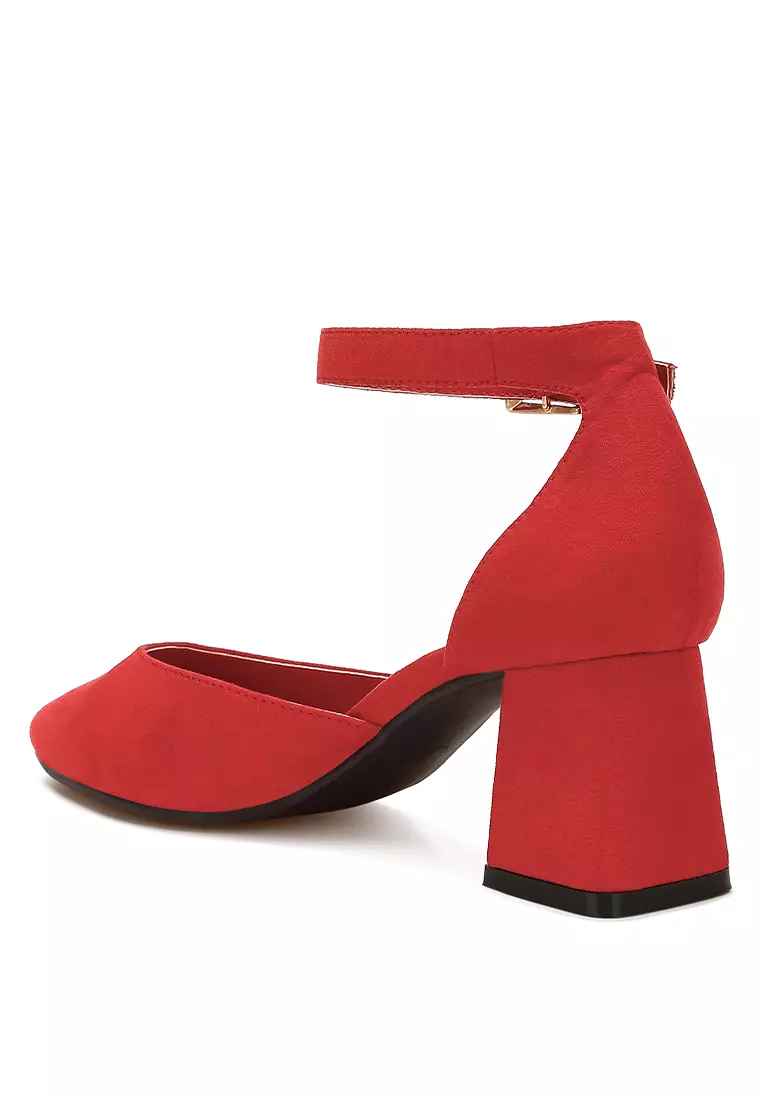 Microfiber Block Heel Sandals in Red