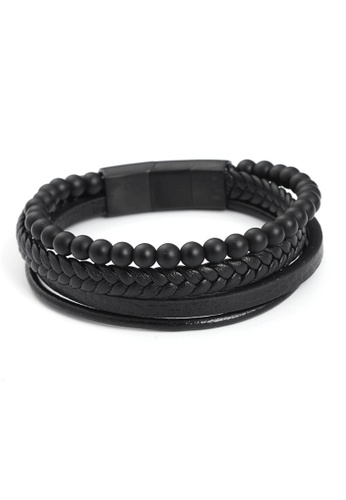 Buy Cuff It Black Onyx Stone Black Braided Leather Stainless Steel Bracelet 21 Online Zalora Singapore