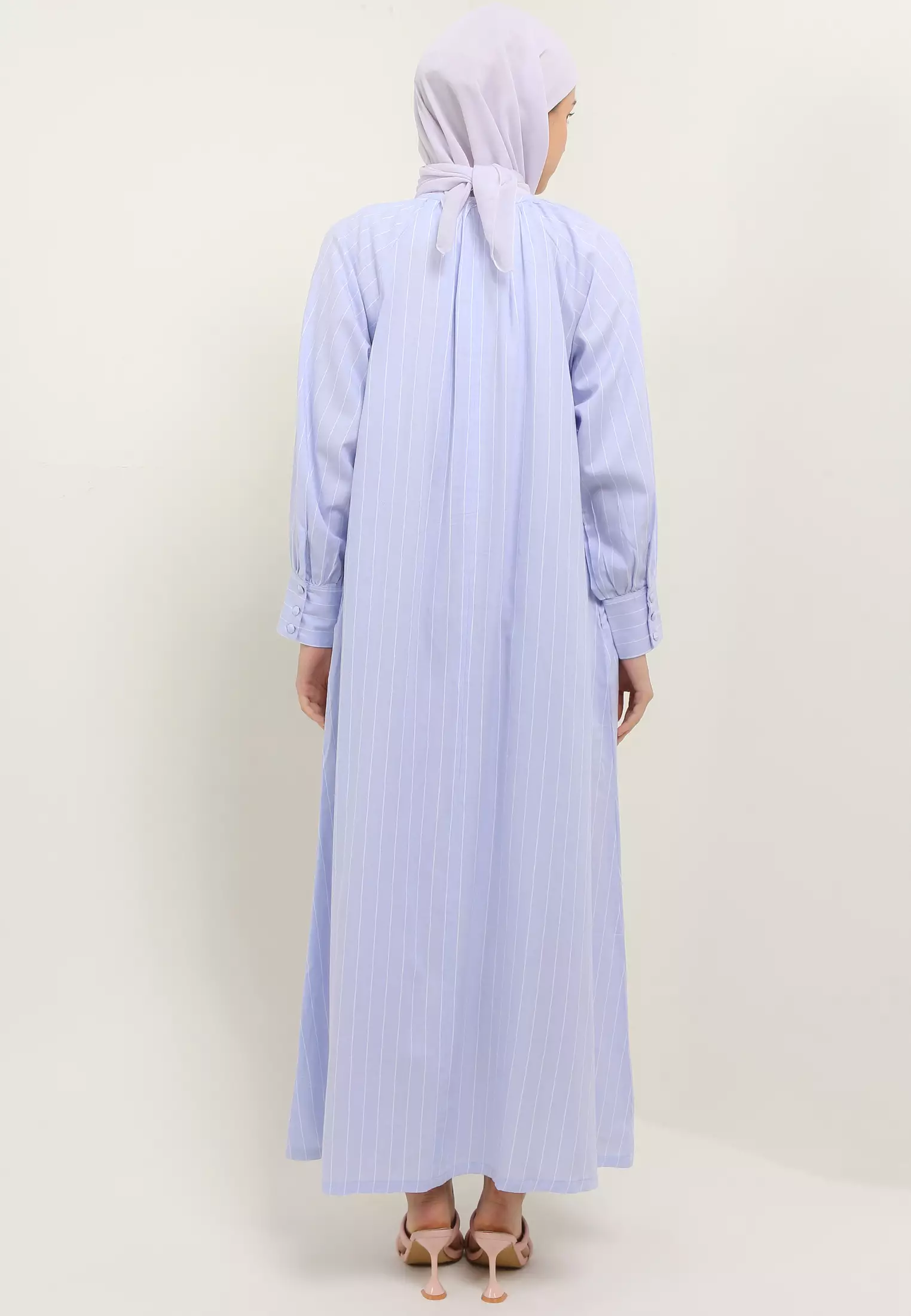 MFMW Alimah Dress Gamis Baby Blue Motif Salur