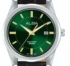 Jam Tangan Pria Alba AS9V69 AS9V69X1 Strap Leather Brown Color Men Green Dial Watch Original Garansi Resmi