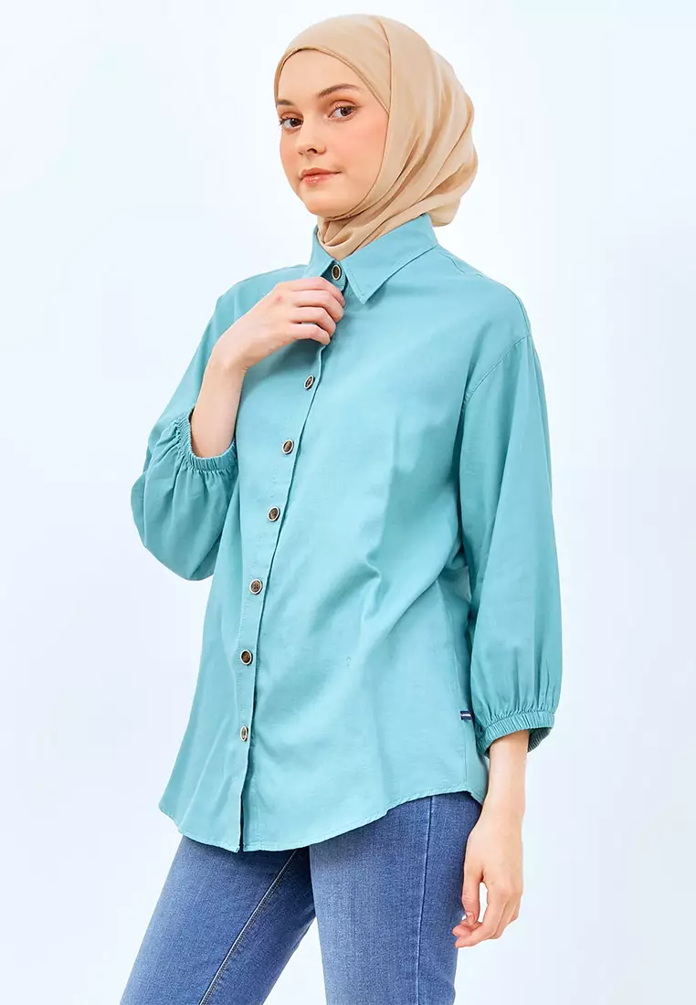 Flamoush Fayoli Green Kemeja 7/8 Oversize Wanita