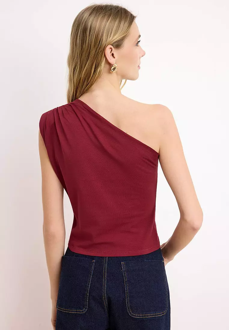 One Shoulder Ruched Crop Top