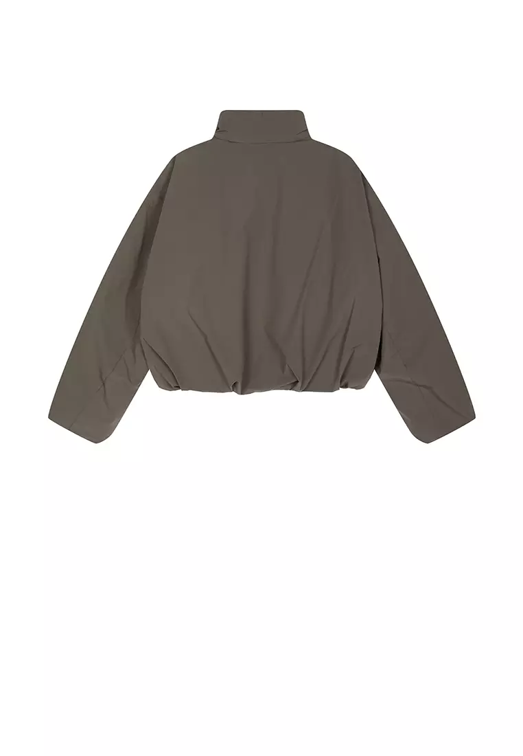 混紡90白鴨絨波浪形切線抽繩O型寬鬆短款羽絨服