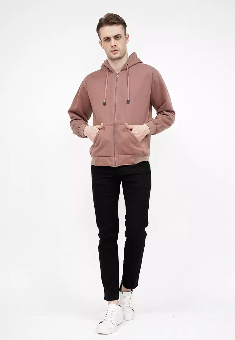Jaket Polos Hoodie Zipper Sweater Warna dusty pink