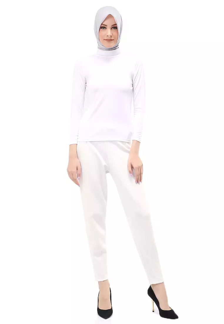 Sabrina Manset Kaos Muslimah Atasan Wanita Long Sleeve Polos Relaxed Fit - Putih