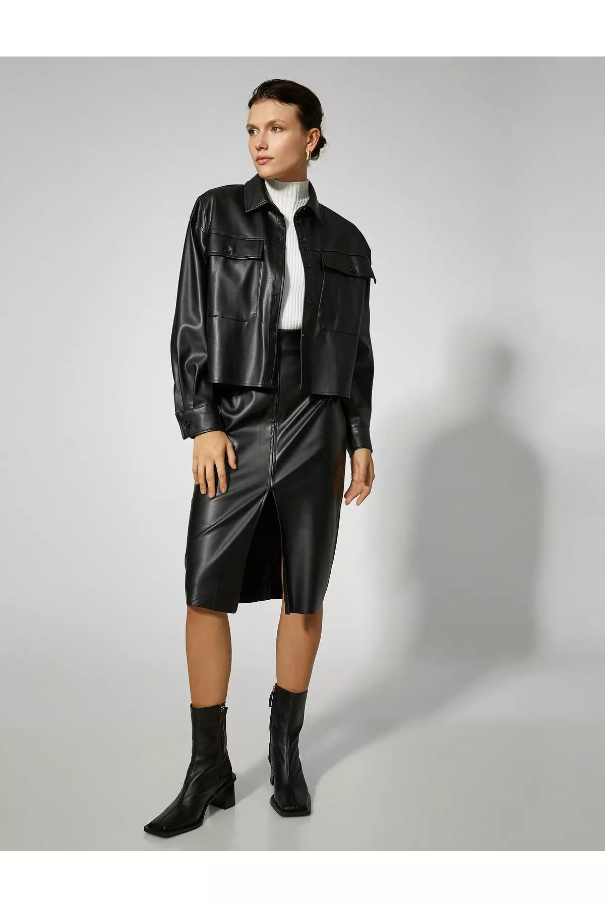 Real leather hotsell midi skirt