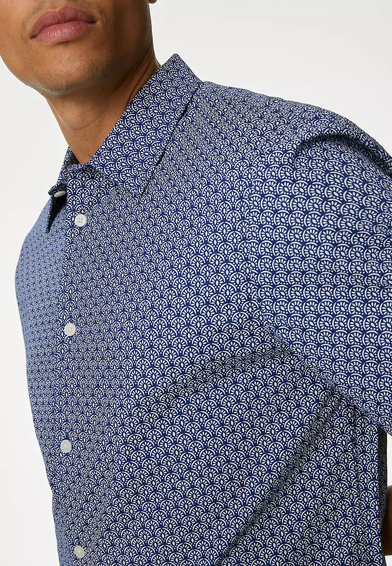 Easy Iron Pure Cotton Geometric Print Shirt