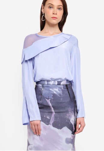 Buy Hazelina Blouse and Skirt Set from 3thelabel in Purpleonly 549