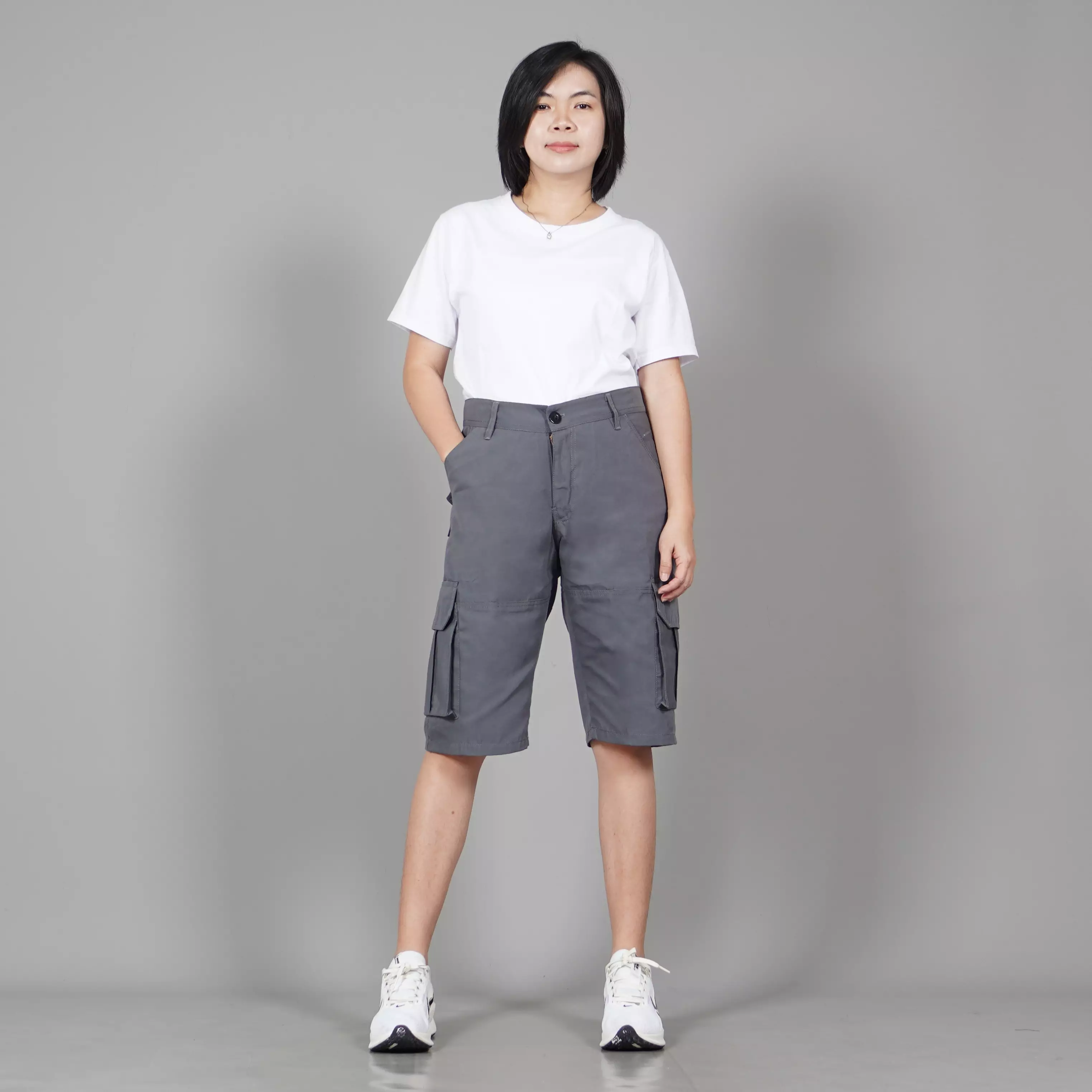  CHARLEY Celana Cargo Pendek Wanita Cargo Pants Wanita - ABU