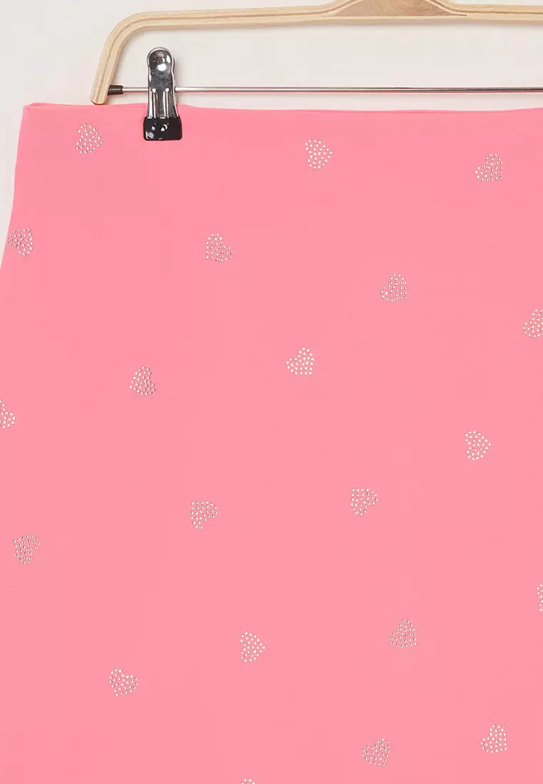 Pink Heart Patterned Stone Mini Woven Plus Size Skirt TBBSS25AZ00011