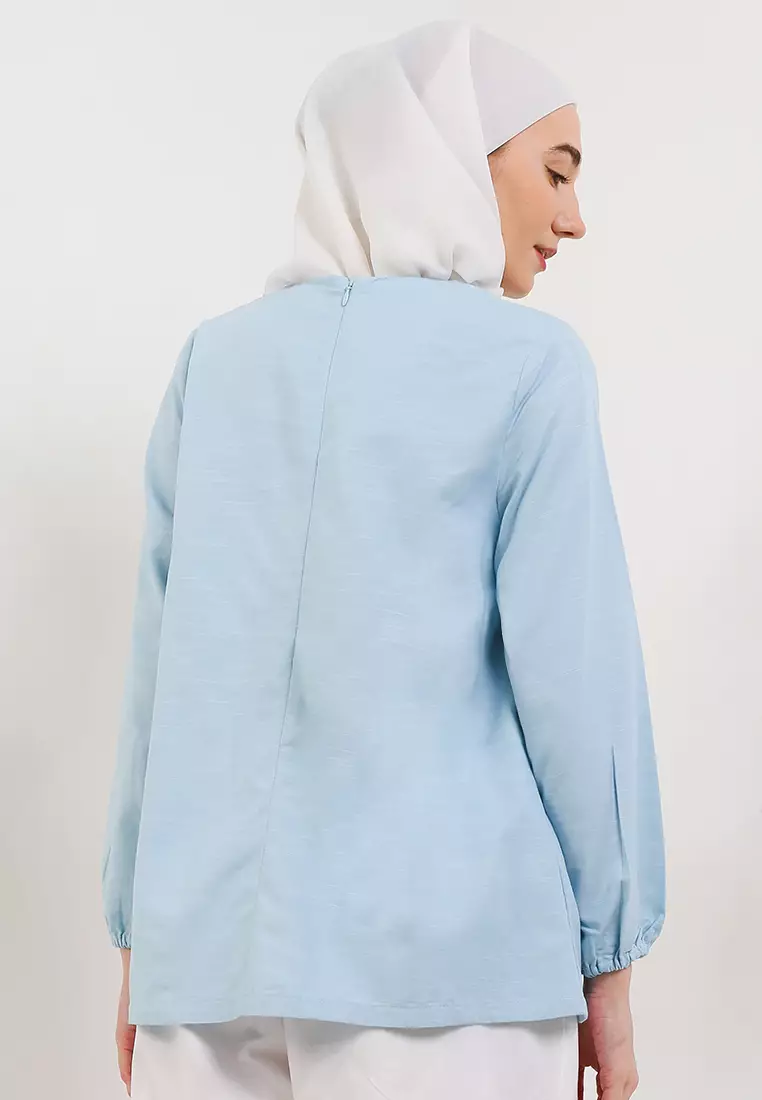 MFMW Tagore Atasan Blouse Biru Tosca