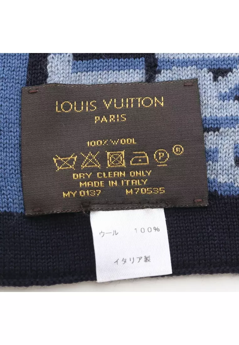 Pre-Loved Louis Vuitton Écharpe LV Tag Scarf wool Navy blue