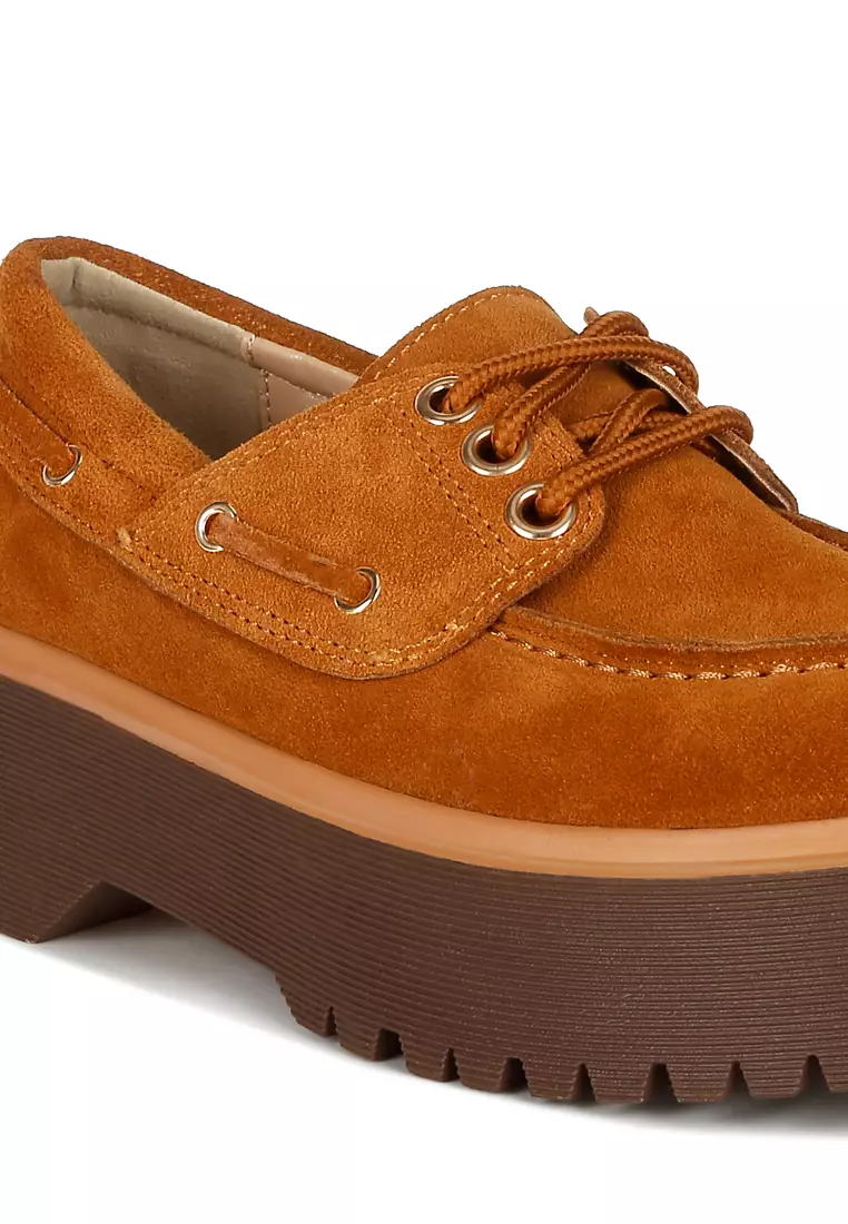 Sepatu Loafer Oxford Suede Tebal Warna Coklat Keemasan