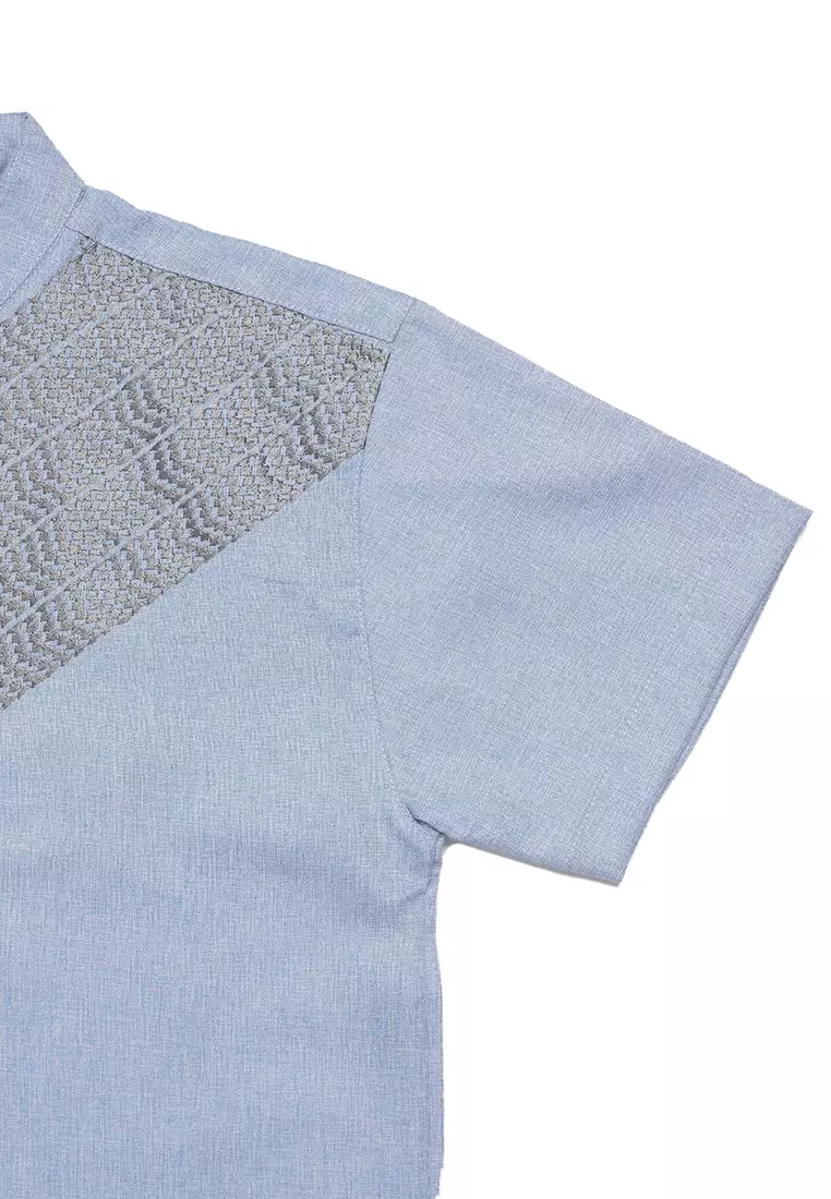 Baju Koko Anak Laki Bordir Arrow Blue Setelan - FOREVER