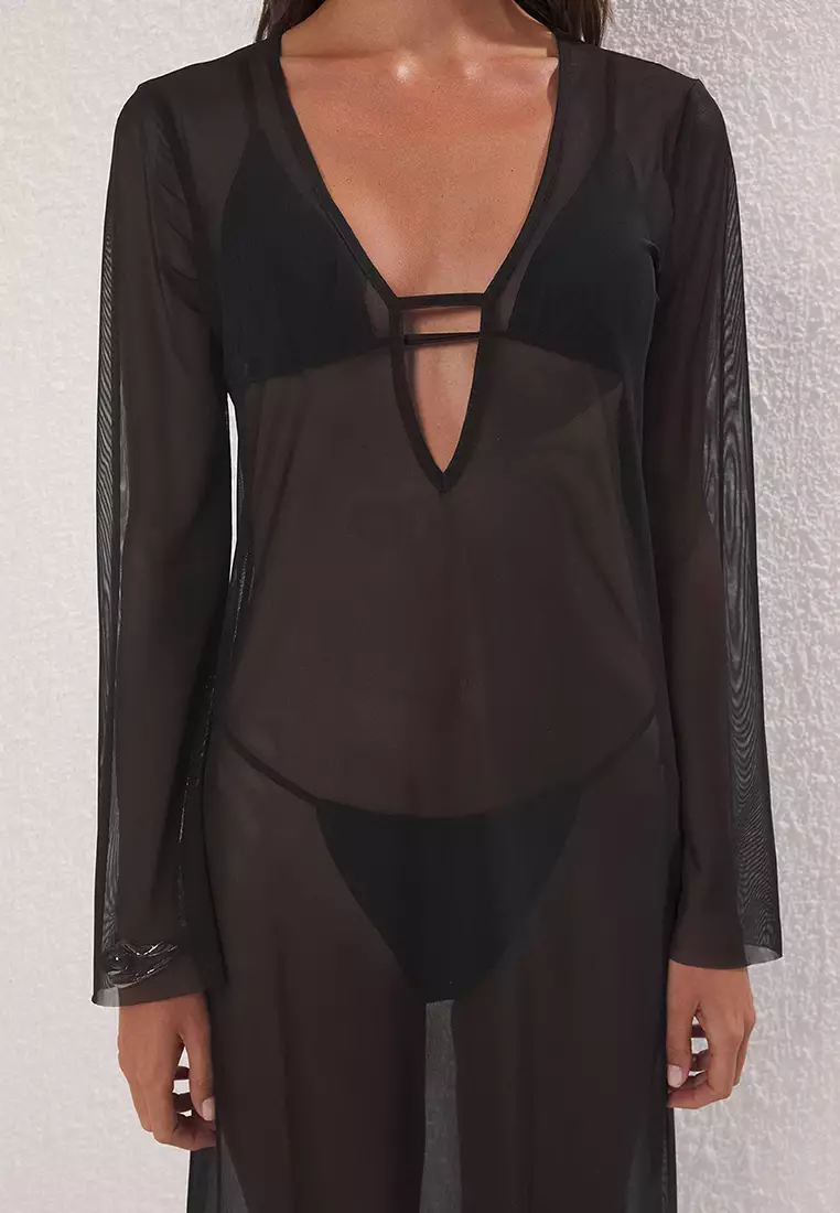Black Maxi Woven Beach Dress Tbess25El00116