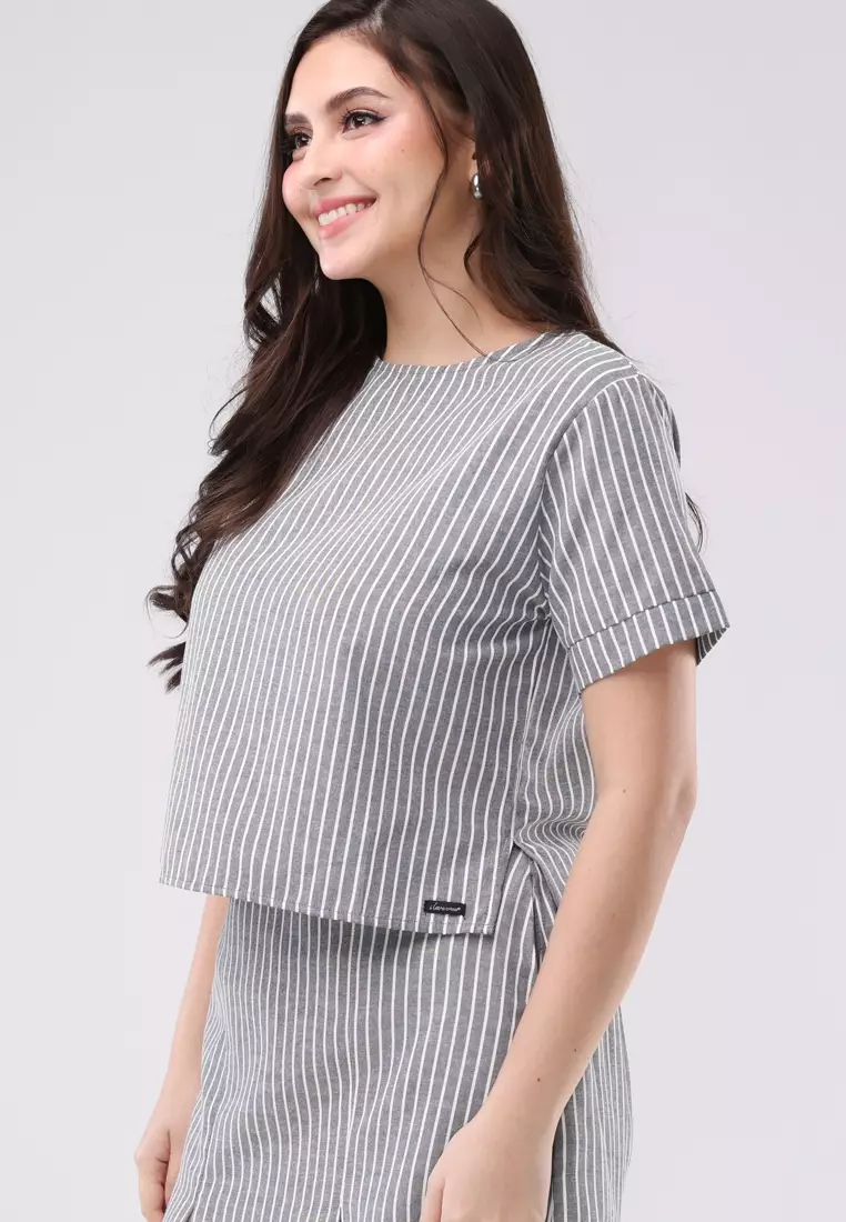 Cotton Stripes Short Sleeves Terno Skort