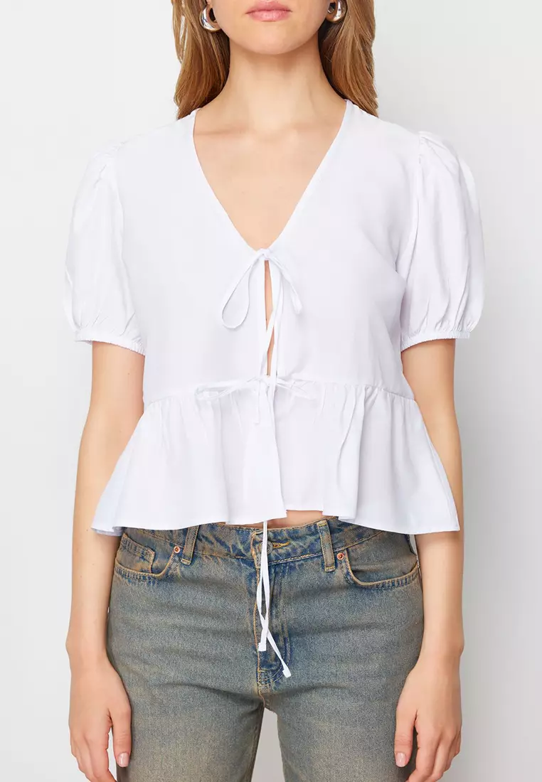 Crop Shirt with Front Tie Detail