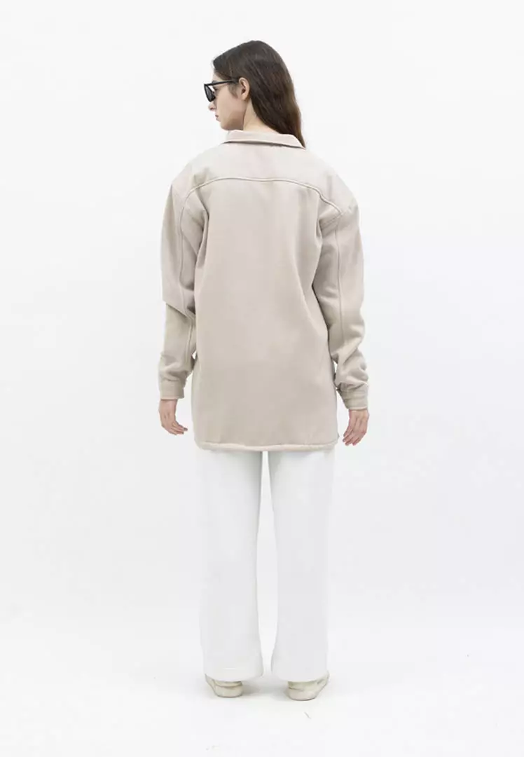 Houseofcuff Jaket Kemeja Casual Pria Wanita Unisex Soft Fleece Krem