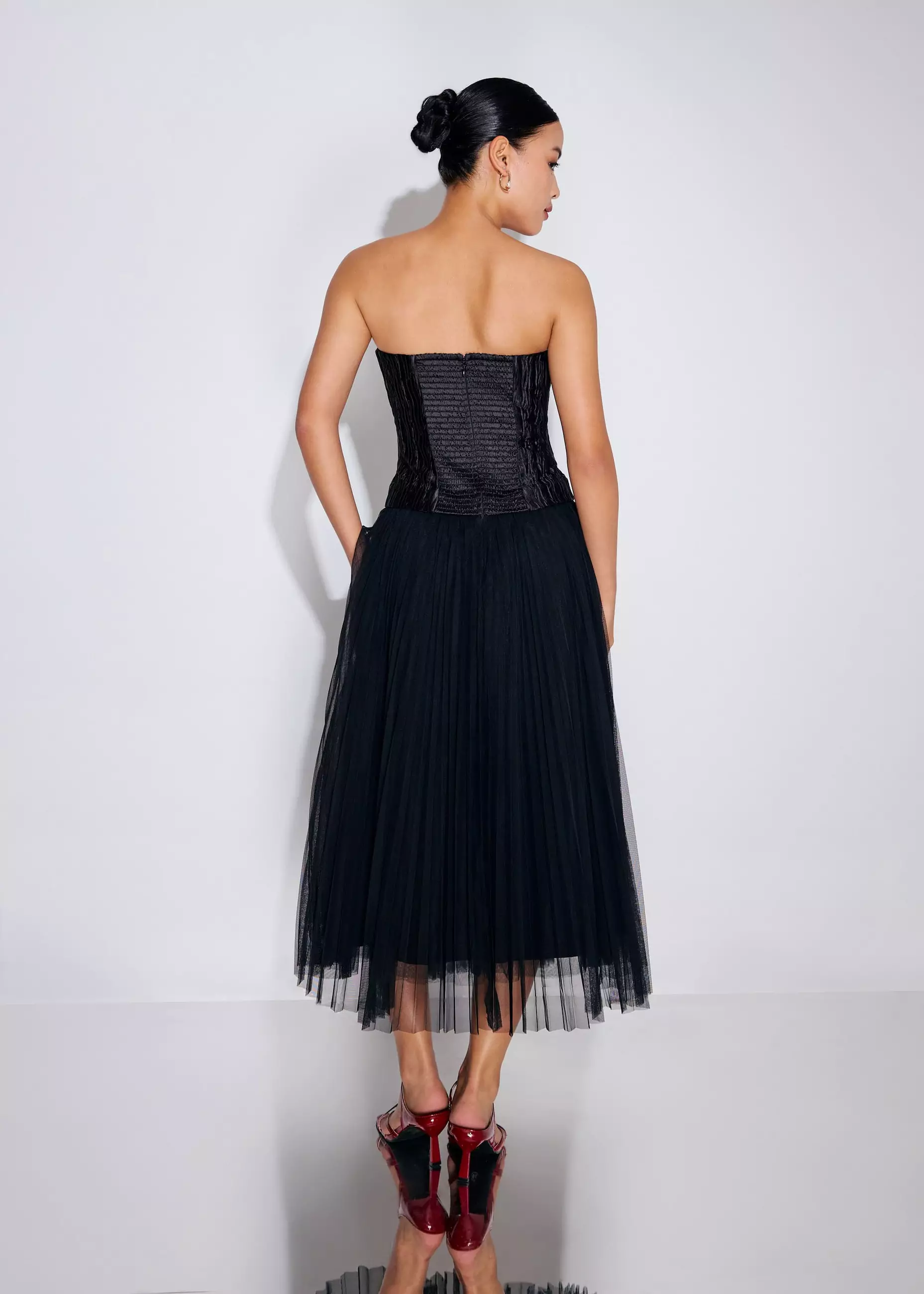 Dress Wanita - Crinkled Tube Fit & Flare Midaxi Dress