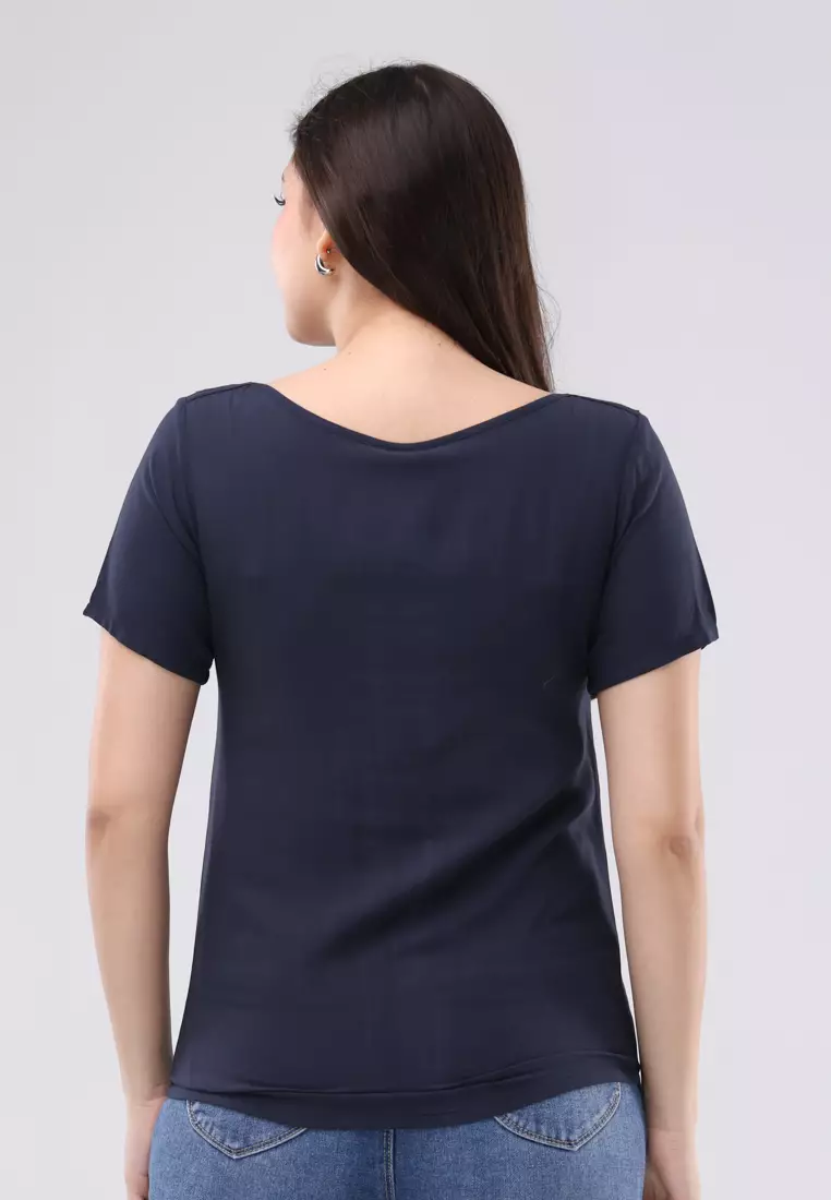 Woven Plain Rayon Short Sleeves Blouse
