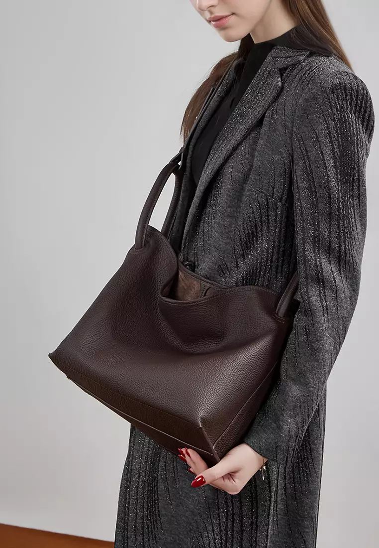 Minimal Style Top Grain Cowhide Bucket Bag QSL3297