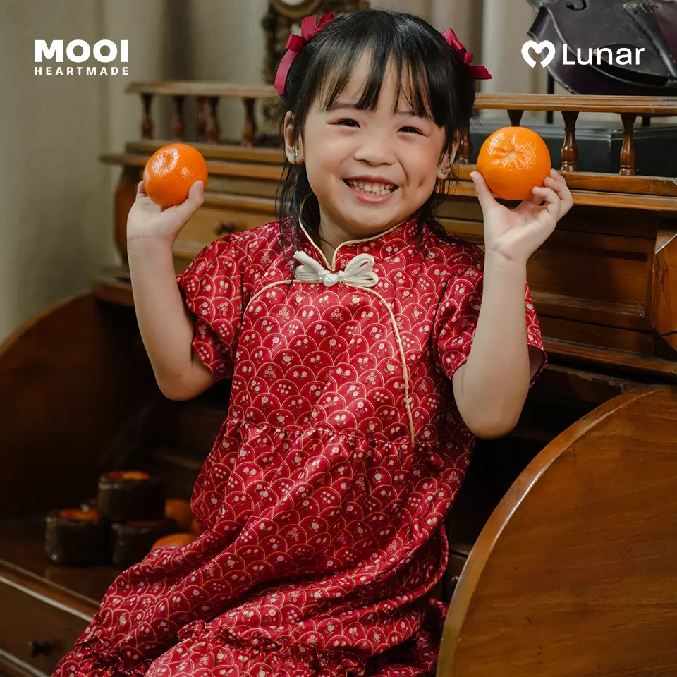 Mooi Dress Anak Perempuan Lunar Collection Huan Cheongsam Dress - Trellis Cream