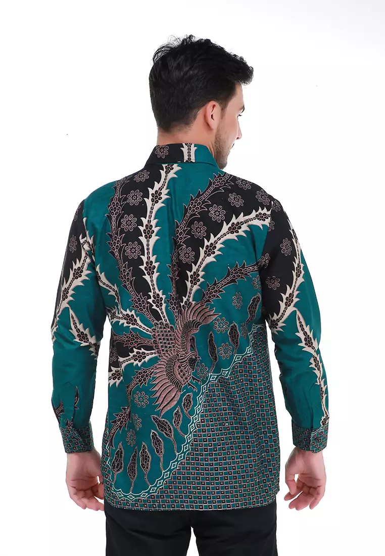 Dwan Kemeja Batik Pria Manuk Catur Atasan Formal Longsleeve Shirt Material Cotton ORIGINAL - Green