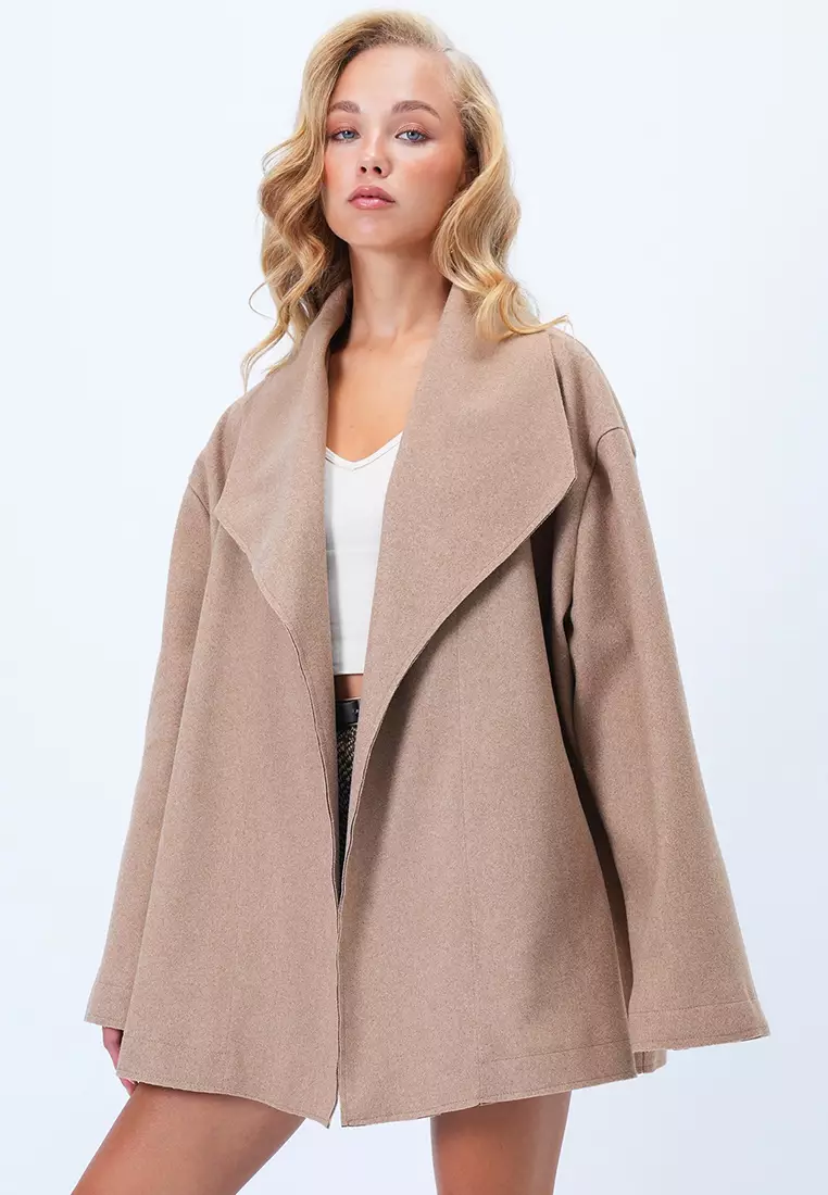 Women's Camel Jacket Collar Stitch Detailed Cashmere Coat Alc-X14422