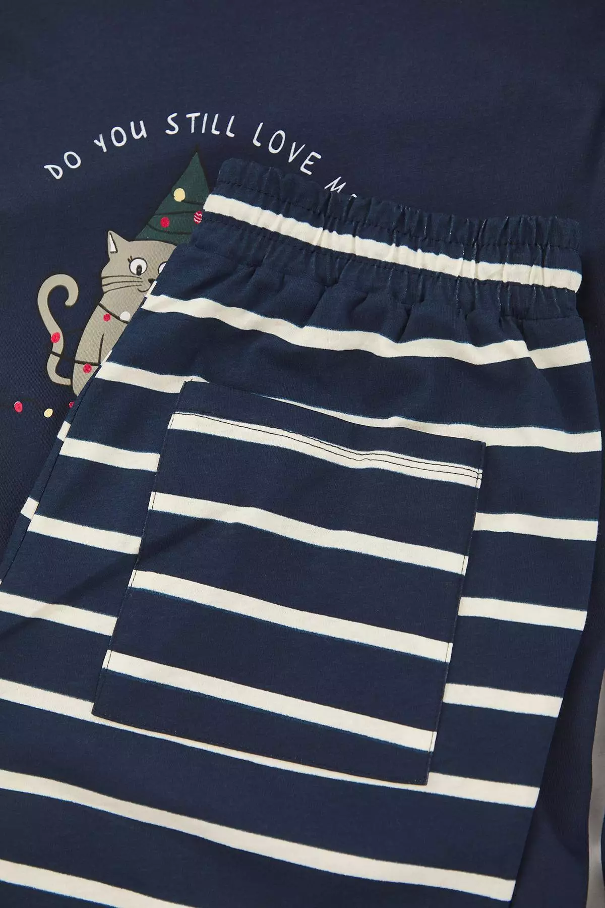 Navy Blue Regular New Year's Couple/Double Knitted Pajama Set