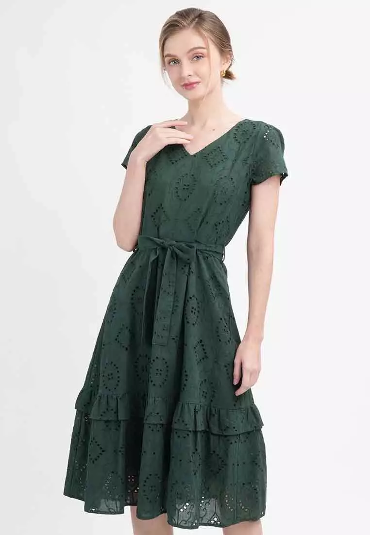 Elise Eyelet Tiered Midi Dress