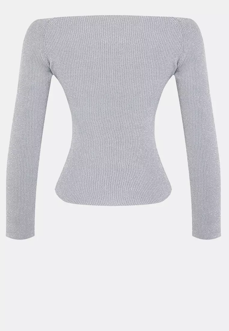 Yarn Knitwear Sweater Gray Glitter