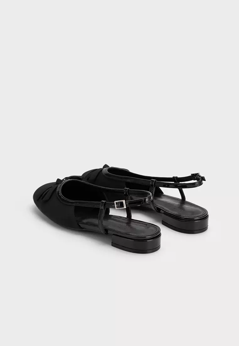 SLINGBACK LOW HEEL PUMP WITH RIBBON DETAIL蝴蝶结低跟后空单鞋