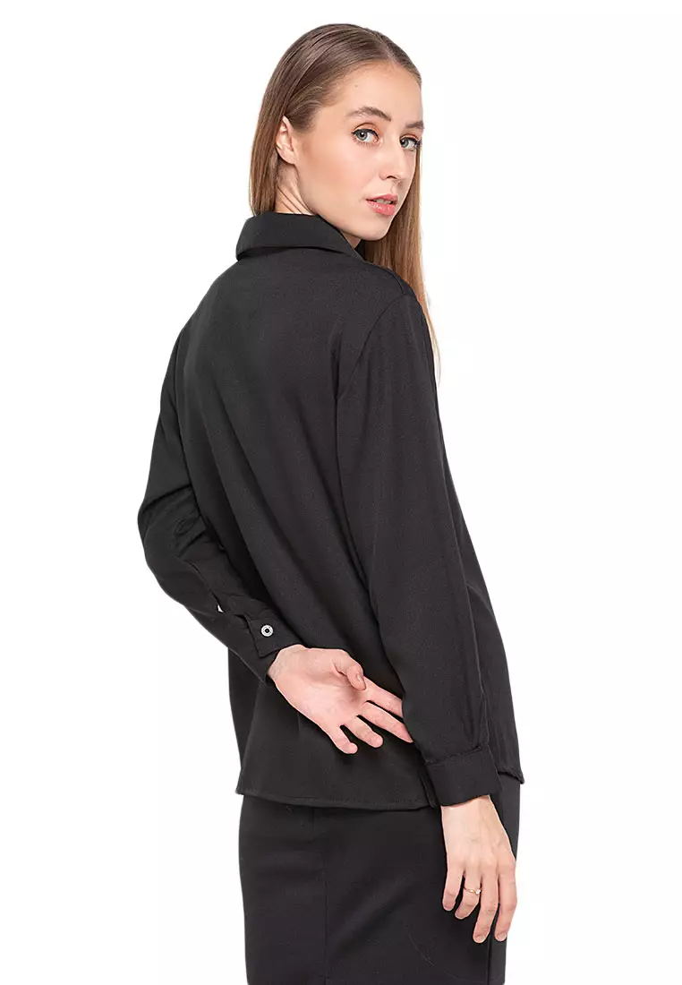Oriel Kemeja Atasan Lengan Panjang Shirt Wanita Design Basic Polos Regular Fit - Black