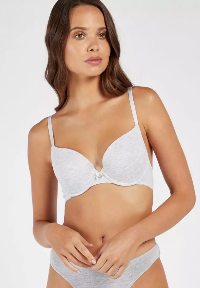 Shop Lace Padded Plunge Bra with Hook and Eye Closure Online