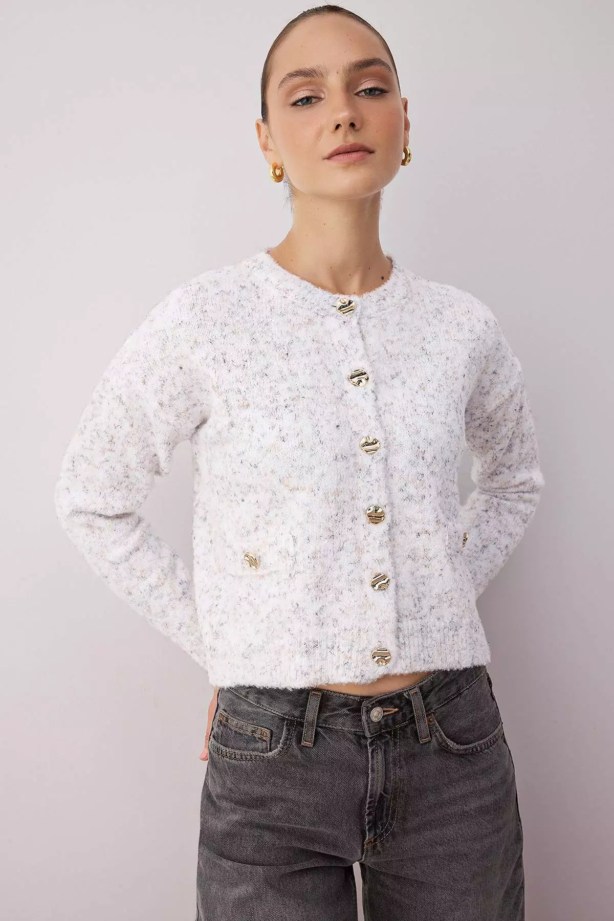 Ecru Soft Texture Knit Cardigan Twoaw26Hi00235