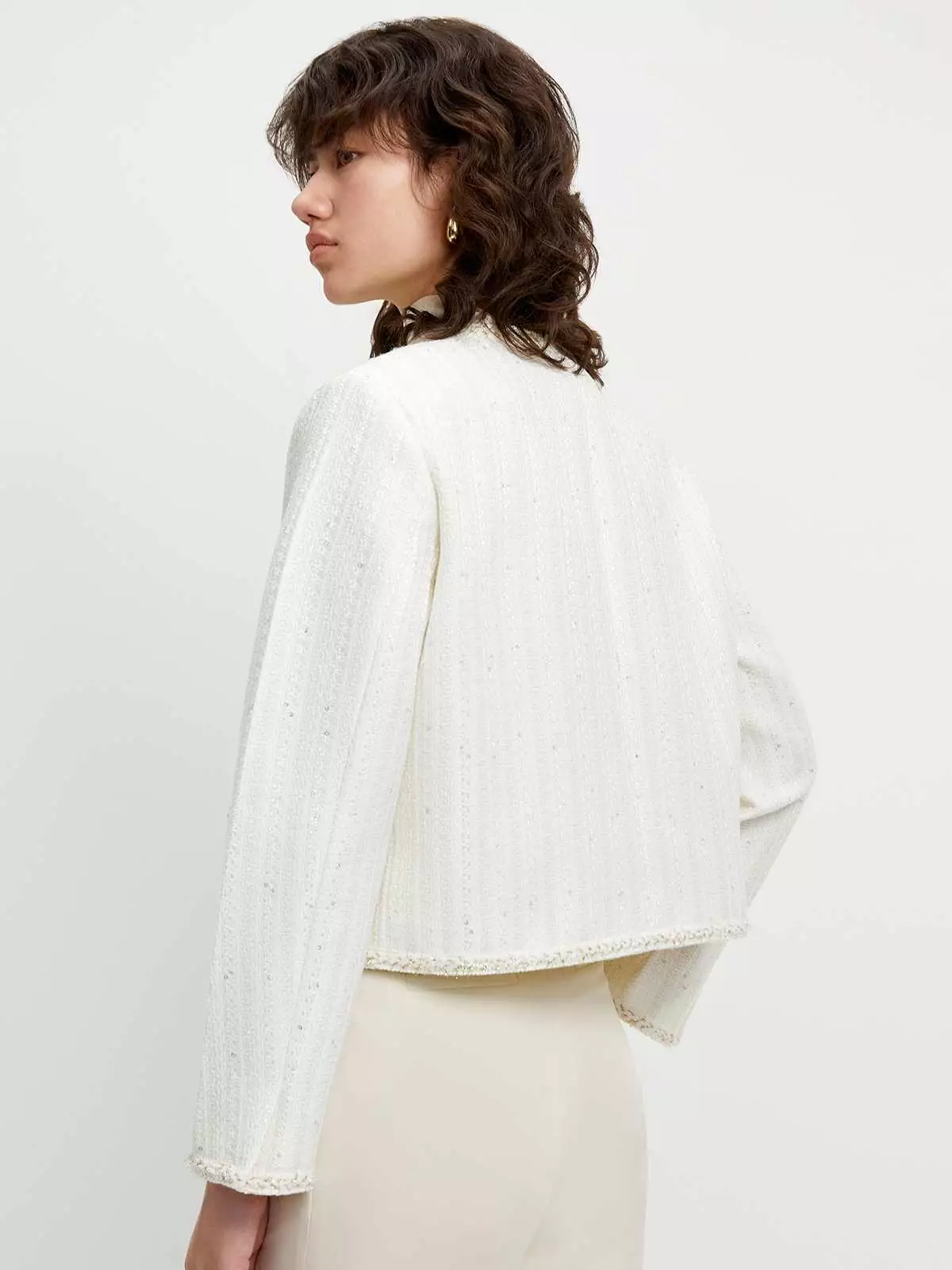 Sequin Textured Blazer - Cream