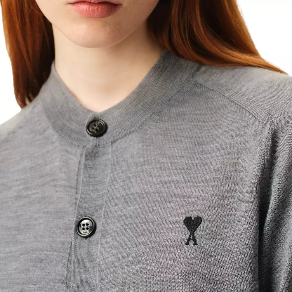 Black Ami De Coeur Wool Crewneck Cardigan Heather Grey