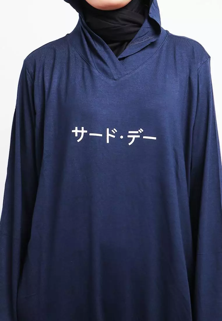 LO024 Hoodie Dress Wanita Ladies Evocot Katakana Navy