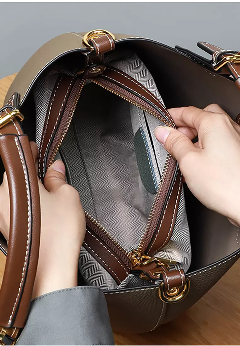 Women's Classic Cowhide Leather 2-Ways Crossbody Bags Hand Bags