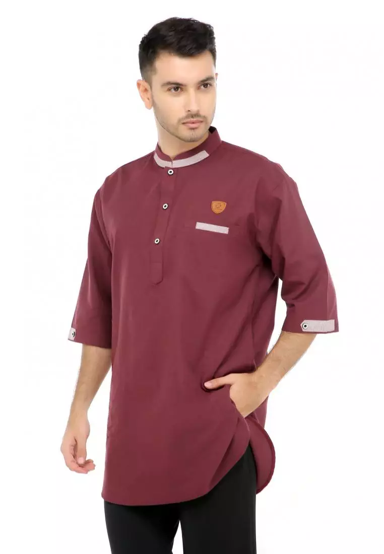 Baju Koko Gamis Muslim Pria Abyan - Maroon