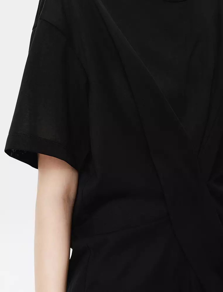 Round Neck Pleated Short Sleeve T-Shirt