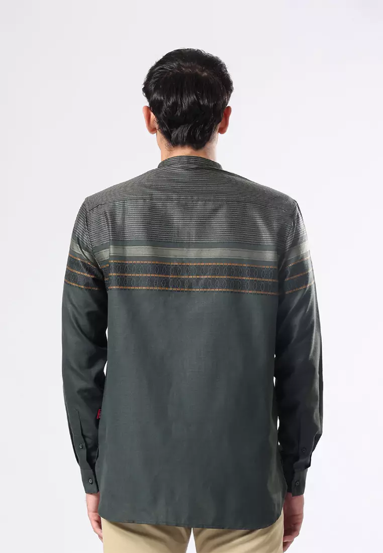 Kemeja Koko Pria Lengan Panjang Baju Muslim Pria AZKHA ARMY GREEN